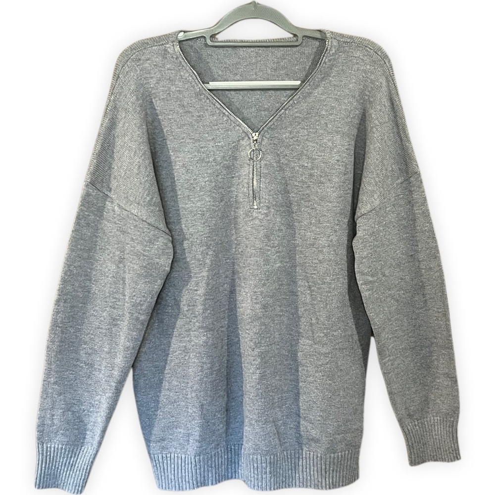 NWOT- Oversized Sweaters, Half Zip, long sleeve, grey, size large (l)